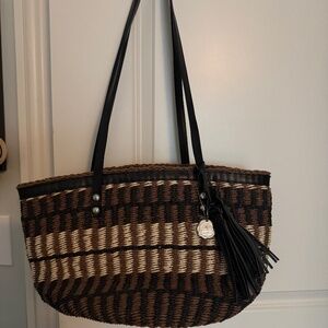 10th Anniversary Patricia Nash Stella woven tote w/leather handles
